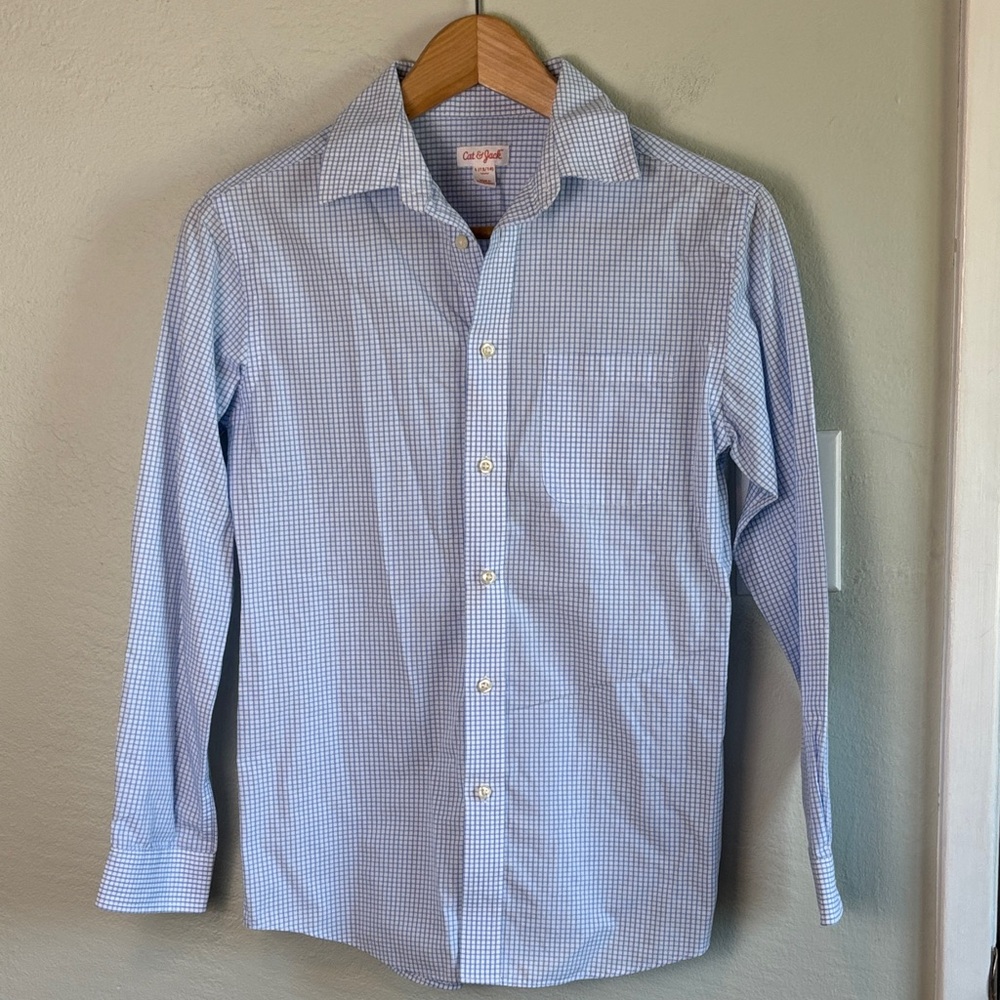 Bundle 2/$30! Cat & Jack Light Blue Windowpane Button-Down Shirt Boy 12